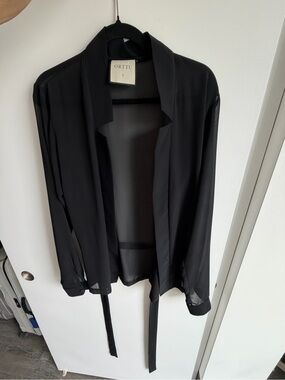 ORTTU Black Sheer Tie-Front Drape Blouse
